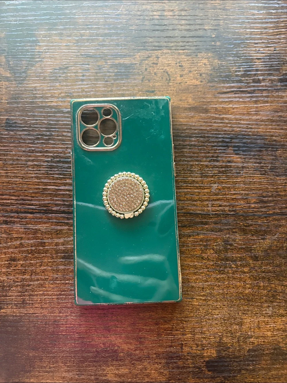 Green Phone Case with Gold Ring Grip